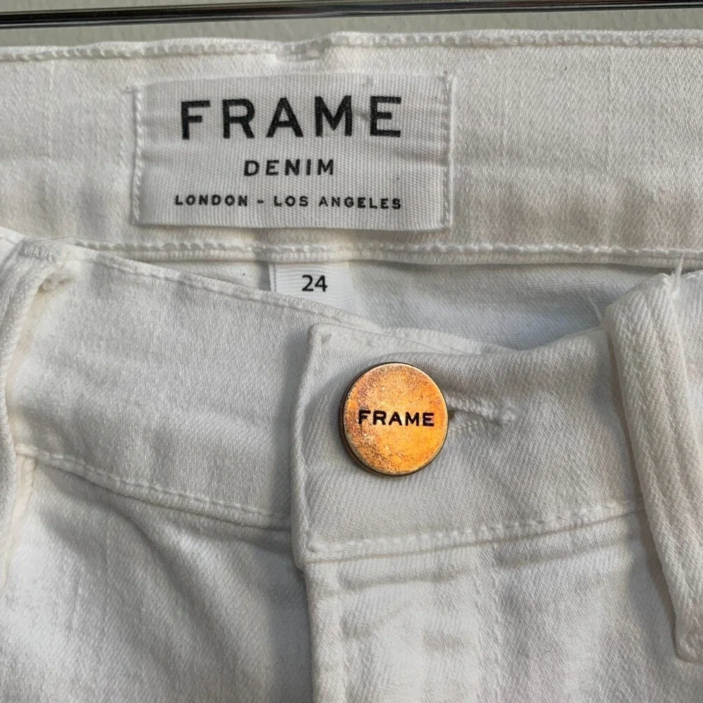 FRAME Denim Le Skinny de Jeanne Jeans Demin Women's 24 White Trashed Distressed